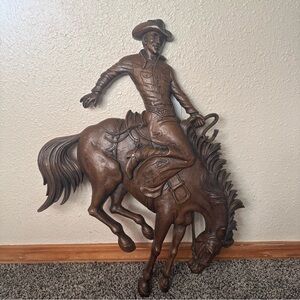 1974 MCM Rodeo Cowboy Bucking Horse Wall Hanging Plaque Decoration Homeco